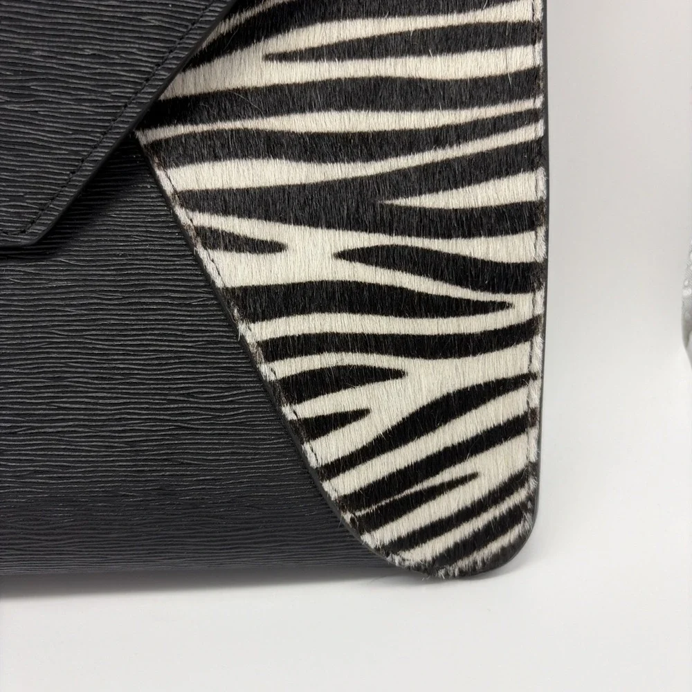Senreve Clutch Leather Black Zebra Calf Hair Fits And iPad Or Small Laptop